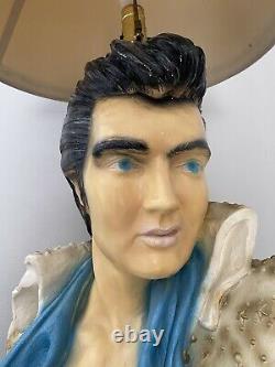 VINTAGE CHALKWARE ELVIS PRESLEY BUST STATUE Table Lamp with Shade- WORKING! Rare