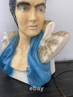 VINTAGE CHALKWARE ELVIS PRESLEY BUST STATUE Table Lamp with Shade- WORKING! Rare