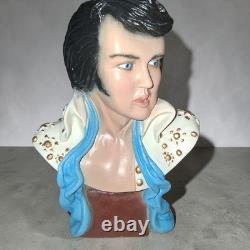 VTG Elvis Presley Bust Figurine White Jumpsuit Blue Scarf Music Mem 10 Rare HTF