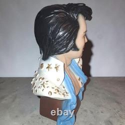 VTG Elvis Presley Bust Figurine White Jumpsuit Blue Scarf Music Mem 10 Rare HTF