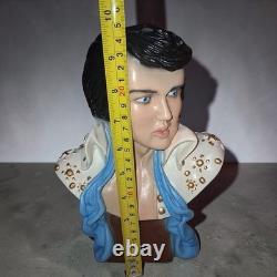 VTG Elvis Presley Bust Figurine White Jumpsuit Blue Scarf Music Mem 10 Rare HTF