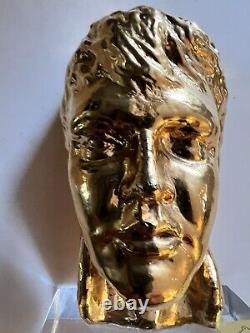Very Rare 24k ORO Gold Elvis Presley Head Sculpture. Bell Glass Made In Italy