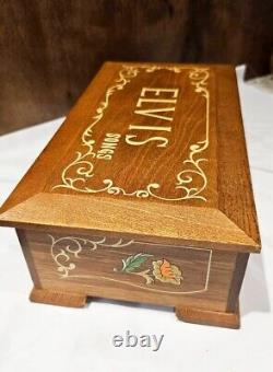 Vintage 8-Song Large Wooden Music Box ELVIS SONGS Love Musical Presley RARE EUC
