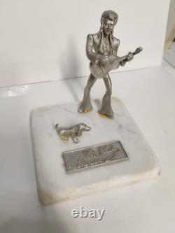 Vintage Elvis Presley Hound Dog Pewter Statue On Marble Base Rare