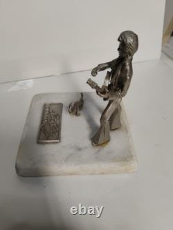 Vintage Elvis Presley Hound Dog Pewter Statue On Marble Base Rare
