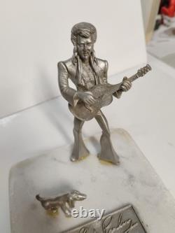 Vintage Elvis Presley Hound Dog Pewter Statue On Marble Base Rare