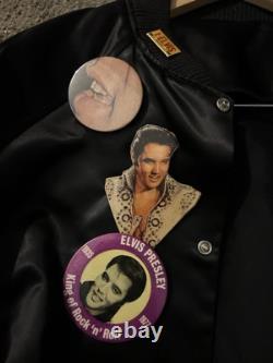 Vintage Elvis Presley XL Satin Bomber Jacket with 7 Rare Concert Pins