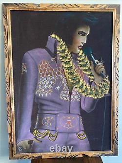 Vintage Rare 28.5 By 38 Elvis Presley Art Painting on Velvet signed