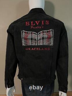 Vintage Rare LEE Elvis Presley Graceland Black Denim Jacket Sz M Memphis Epe Inc