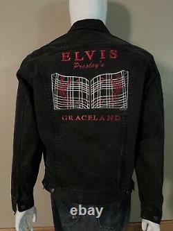 Vintage Rare LEE Elvis Presley Graceland Black Denim Jacket Sz M Memphis Epe Inc