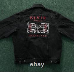 Vintage Rare LEE Elvis Presley Graceland Black Denim Jacket Sz M Memphis Epe Inc