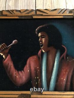 Vintage Signed Black Velvet Elvis Presley Painting Mexico Very Rare! THE KING