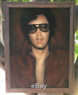 Vtg ELVIS PRESLEY Painting Black Velvet LARGE 26 x 20 Rustic Frame Rare Image