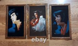 Vtg Lot Of 3 Crying Elvis Presley Velvet Painting 22.5 X 13.5 Signed Rare