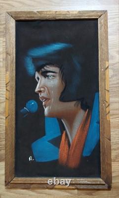 Vtg Lot Of 3 Crying Elvis Presley Velvet Painting 22.5 X 13.5 Signed Rare